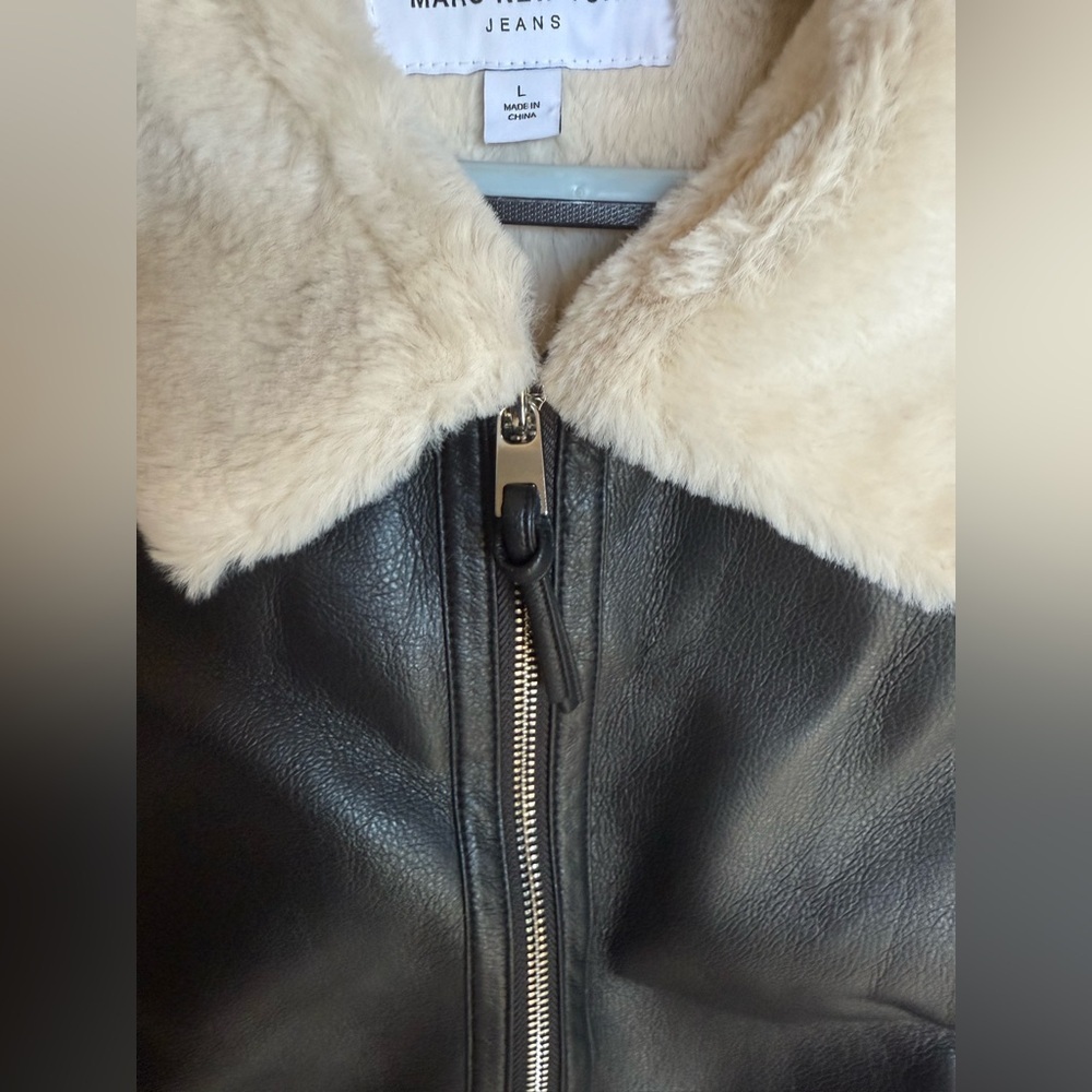 Marc New York Jeans Black Faux Fur Lined Leather Vest Womens L NEW WITH TAGS - Picture 4 of 12